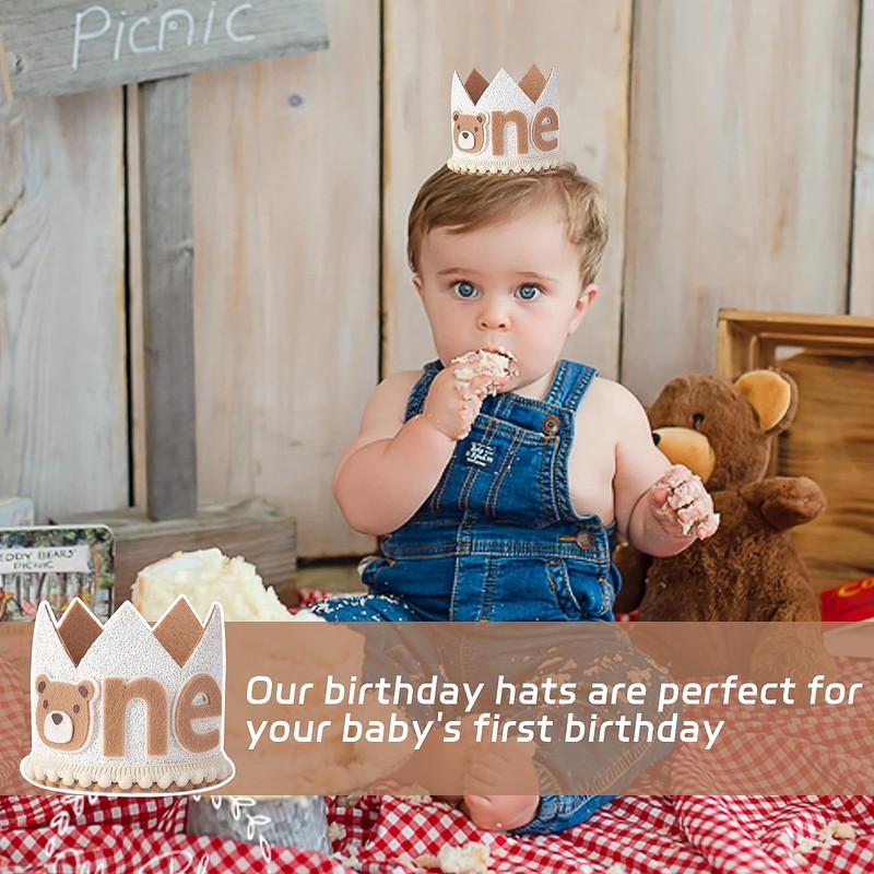 SNSYGN 1st Birthday Hat, Bear Birthday Crown Party Hats Birthday