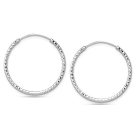 LeCalla 925 Sterling Silver Endless Hoop Earrings for Women Teen | Small Diamond-Cut Textured Round Shape Dainty Sleeper Hoop Earrings 25MM