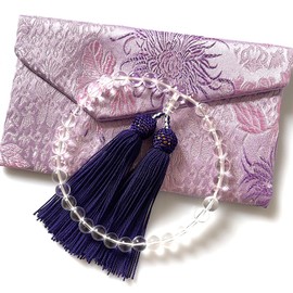 Women's Beads Genuine Crystal, Pure Silk Bassel, Purple Blue, Short Type Prayer Beads, Recitation, Memorial Service, Juzu, Approx. 0.3 inch (7 mm) Mala Bag