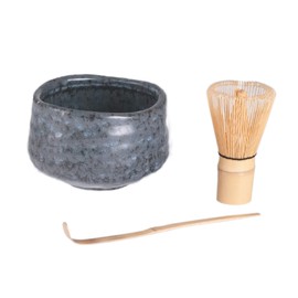 Fuji Merchandise Japanese Chasen Green Tea Bamboo Matcha Chasen Whisk Scoop and 21 fl oz Reactive Glaze Porcelain Matcha Bowl 3 Piece Gift Set