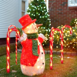 LAMPHOME 12 Pack 16.5" Christmas Candy Cane Pathway Markers, Xmas Pathway Lights Outdoor with 70 Warm White Lights for Walkway Garden Lawn Holiday Decorations