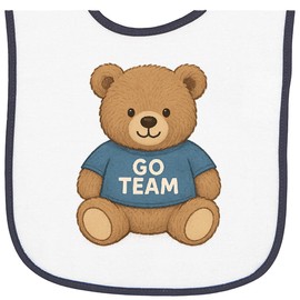 inktastic Cute Bear Cartoon Go Team Cheerful Baby Terry Cloth Bib White and Navy 46a3f
