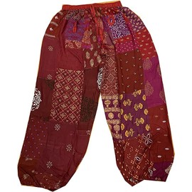 Women's Patchwork Boho Pants - Loose Yoga Harem Joggers, Casual Bohemian Palazzo, Comfy Lounge Wear, Trendy Hippie Style, Must-Have for Relaxed Fashion (Red)
