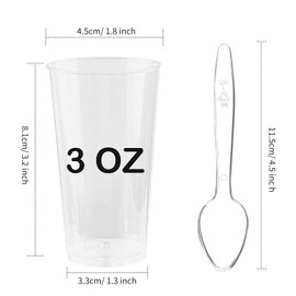 Zezzxu 50 Pack 3 oz Dessert Cups with Spoons, Mini Shooter Cups for Desserts, Small Plastic Shot Glasses for Serving Appetizers Cheesecake Puddings Mousse