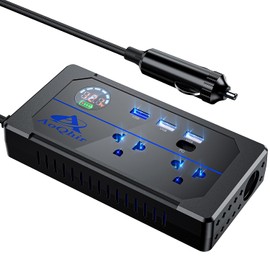 Car Power Inverter, AoQhir 200W Inverter Car Outlet Adapter, 12V to 110V AC Plug， USB3port QC3.0 USB Fast Charging AC110V Power Supply 2-Port TYP-C,Car Charger for Laptop