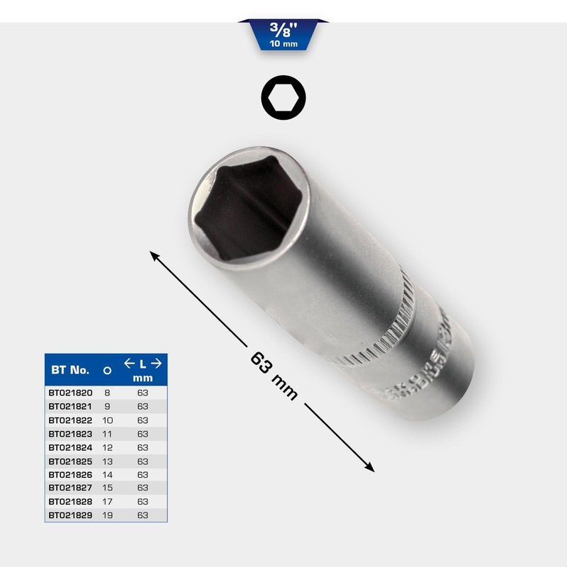 BRILLIANT TOOLS BT021827 3/8 Inch Hexagonal Socket, Long Design, 15