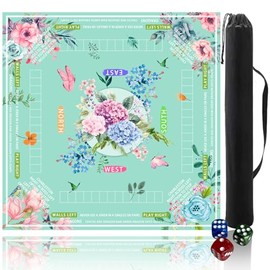 mahjong mat for table with Drawstring Bag/31.5Inch/american mahjong table cloth with rules mats,Noise Reduction Anti-Slip game mat for table,for Mahjong/Poker/Board Games/Card Games/Dominoes (blue)
