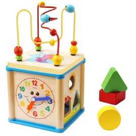 Early Educational Wooden Bead Maze Shape Sorter Activity Cube Gifts for Baby Kids