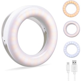 Selfie Ring Light, Luz de Anillo Recargable para teléfono celular con 40 Cuentas LED, 3 Modos de Luz Selfie Fill Light, Brillo Ajustable Luz de Maquillaje para Selfie, Fotografía, Transmisión en Vivo (Blanco)