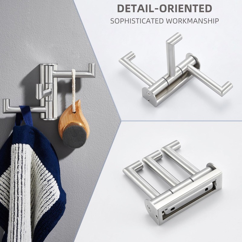 Angle Simple Swivel Towel Hook 3 Arms, SUS304 Stainless Steel