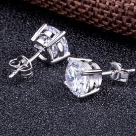 Diamond Studs Silver Diamond Earrings Women Stud Earrings Cubic Zirconia Stud Earrings Rhodium Plated Sterling Silver Diamond Stud Earrings Fake Diamond Silver Earrings 8mm CZ Diamond Earrings