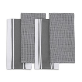 AMOUR INFINI Cotton Kitchen Towels - Set of 4 Highly Absorbent, Ultra Soft Waffle Weave Tea Towel with Hanging Loop - 20x28 Inch Quick Drying Dish Cloths for Cleaning (L.Grey)