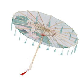 THY COLLECTIBLES Classic Chinese Art Asian Style 22" Kids' Size Silk Parasol Umbrella with Tassels for Wedding Parties, Photography, Costumes, Cosplay, Decoration And Other Events (White with Lotus)