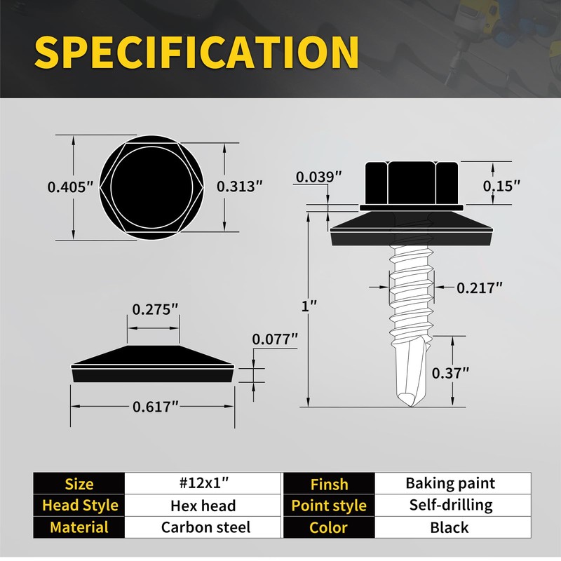 Metal Roofing Screws #12 × 1", 300 PCS, FIXLINK Baking