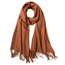MaaMgic Women's Warm Autumn Scarf, Plain Cotton Scarf With Tassels/Fringes, 40+ Colours, Plain and Checked Pashmina, XL Scarf, Stole, Multifunctional - Cognac