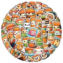 Kawaii Sushi Water Bottle Stickers for Kids,50 PCS Rice Stickers Pack for Laptop Phone Skateboard Bicycle Bumper Suitcase Luggage Car Guitar,Waterproof Aesthetic Vinyl Stickers for Teens Girls