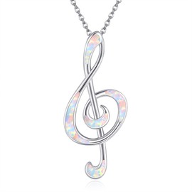 DAYLINLOVE Music Note Chain 925 Sterling Silver Opal Pendant Necklace Treble Clef Music Jewellery Gifts for Women Mum Grandma