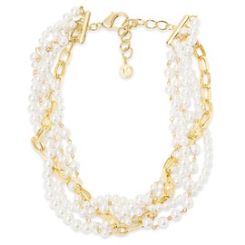 Martha Stewart Five Twisted Strand Pearl and Chain Necklace In Gold For Women