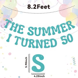 The Summer I Turned 50 Banner - Happy 50th Birthday Banner, Cheers to 50 Years, Summer Beach 50th Birthday Party Decorations Blue Glitter