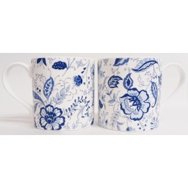 Blue Persia Set of 2 Mugs Blue & White Floral Large Balmoral 13oz Bone China Cups Hand Decorated in UK