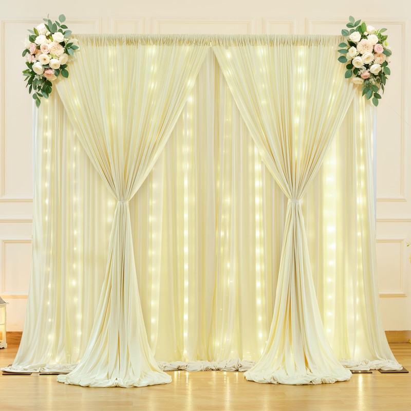 10 x 10ft Beige Backdrop Curtains with Lights String for