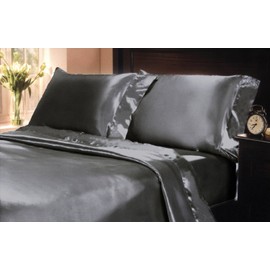 Mk Collection 4pc Queen Soft Silky Satin Solid Dark Gray/Charcoal Deep Pocket Sheet Set New