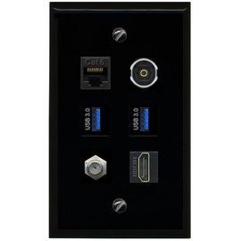 RiteAV CAT6 Coax HDMI TOSLINK 2 USB 3 Flat/Solid Wall Plate [Black]