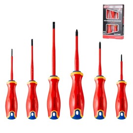 HAUTMEC Insulated Screwdriver Set, 6-Piece Electrician Screwdriver Set, VDE & GS Certified 1000V, with S2 Steel Magnetic Tips and Tri-Material Handles for Professional Electrical Work, HT0331