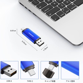 Vansuny USB Flash Drive 32GB USB Flash Drive 2 in 1 OTG USB 2.0 + USB C Memory Type C 32GB (Blue)