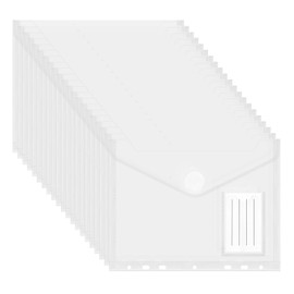 Pack of 20 A5 Document Wallets, 23 x 18 cm, Envelope Folders for Filing, Document Folders, Transparent Pockets with Fastening and Label Pocket, Waterproof for Document Organising (7 Holes)