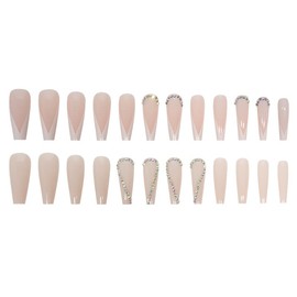 24PCS Press on Nails Long Coffin Shape Designs Acrylic Nails,Fake False Nails with Nail Glue for Women Girls Stick on Nails (Wite Love L-3)