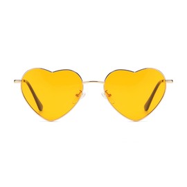 JCTAIFOO Polarisierte Herz Sonnenbrille für Damen Vintage Mode Liebe Form Gold Metallrahmen Nette Party Festival Brille Gold/Orange