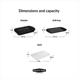 Granite Ware 3 piece multiuse set. Enameled steel bake, broiler pan, and grill with rack. Versatile for oven and direct fire cooking. Resists up to 932°F.
