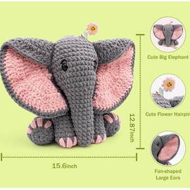 TIKA 13″ Elephant Amigurumi Crochet Kit – Beginner Yarn Set with Video Tutorials