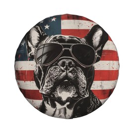 Spare Tire Cover for RV Trailer, American Flag French Bulldog Waterproof Vehicle Wheel Cover Protection for Travel Camper Truck Cars Decor 15 Inch