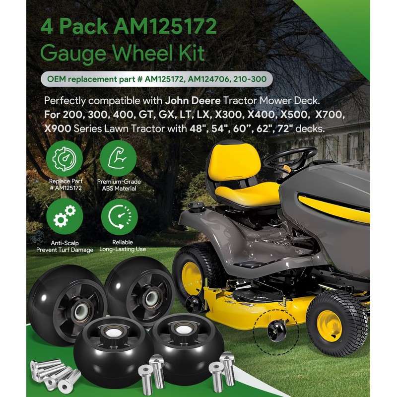 4 Pack AM125172 Plastic Deck Gauge Wheel Kit Compatible with