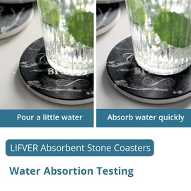 LIFVER White Elephant Gifts for Adults, Coasters Set of 8 Black Marble Style Absorbent Drink Coasters with Cork Base, Ideal for Living Room Decor, Gifts for Men, Bar Coaster with 4 Sayings, 4 inch