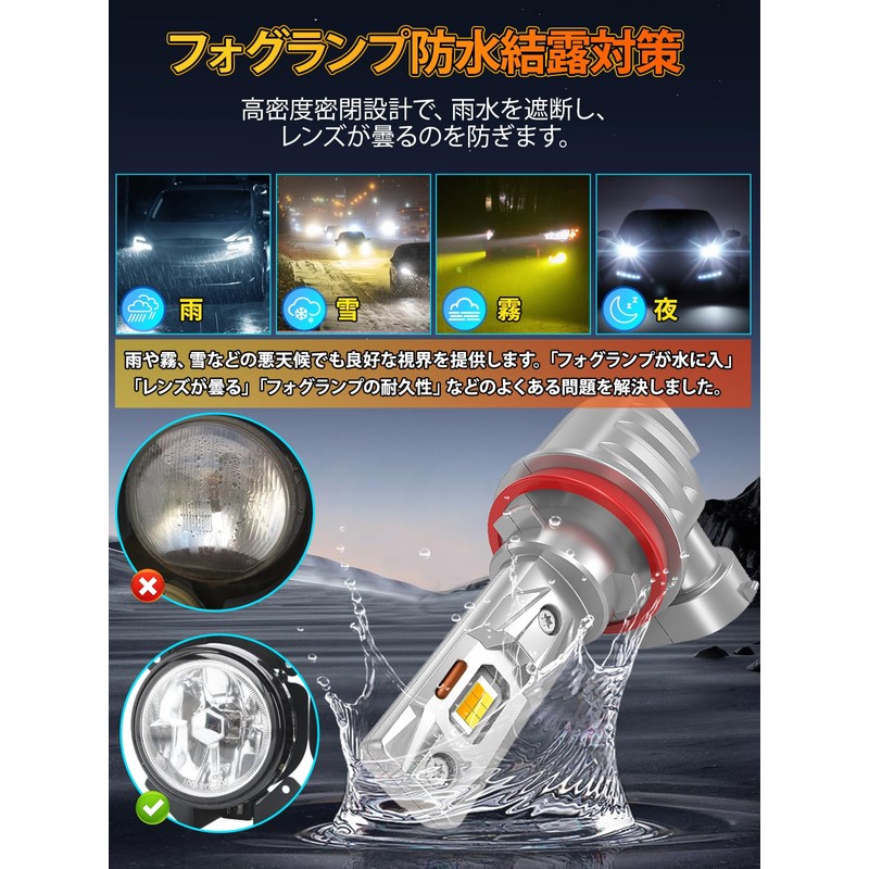 Briteye H11 H8 LED Fog Light 2 Color Switching, White/Yellow,