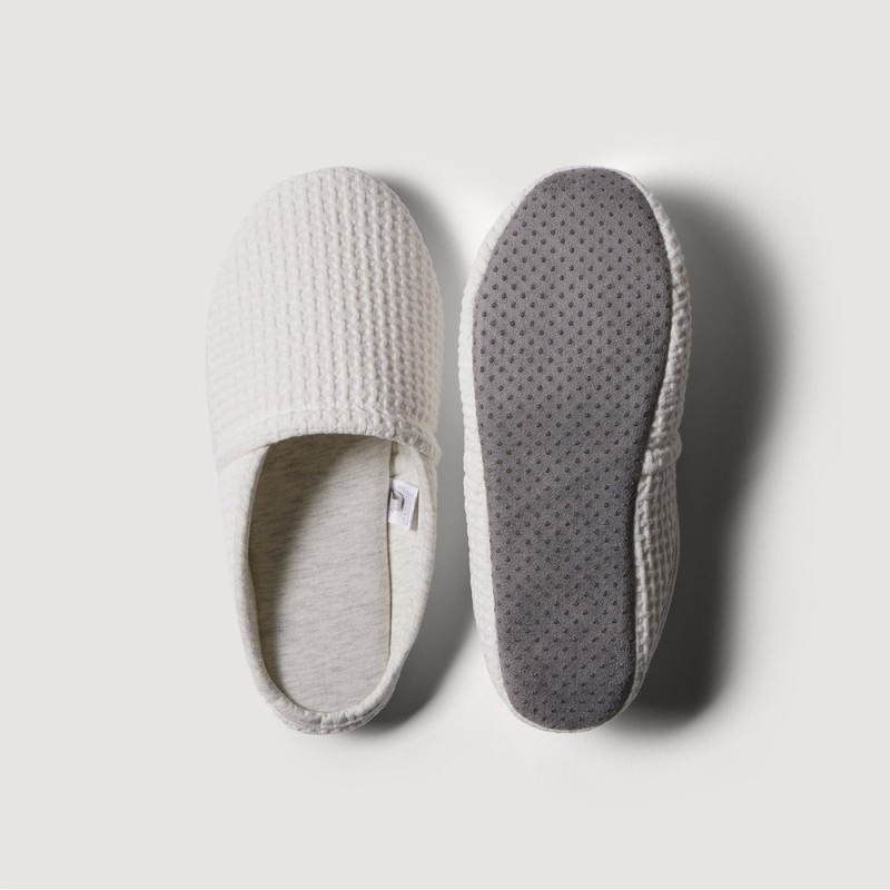 JAJU [JAJU] Waffle Cotton Washable Living Slippers (Women's)_White