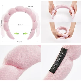 Ztomine Spa Headbands, Set of 2 - Terry Cloth Headband Face Wash Headband Combo Pack - Puffy Makeup Headbands for Face Washing, Mask (Pink + light green)