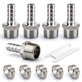 Bwintech Pack of 10 Stainless Steel Hose Fittings, 1/2 Inch BSP Male Thread x 16 mm Hose Connector with 10 Pieces Clamps