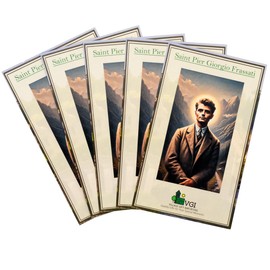 5 Pack of Saint Pier Giorgio Frassati Holy Cards with Prayer on Back | 5" x 3" | Patron Saint of Young Adults, Students, and Mountaineers | Great Catholic Gift for Confirmation