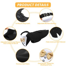 EMUST Dog Suit, Detachable Dog Tuxedo for Medium Dogs with Bow Tie, Well-Tailored Dog Wedding Attire for German Shepherd, Poodle, Bulldog,Balck M