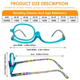 Chiccool 2 Pack Makeup Reading Glasses for Women Magnifying Flip Down Cosmetic Readers with Spring Hinge (Black+Blue,+3.0)