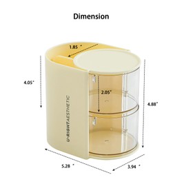 FABROK 2-Layer Clear Hair Accessories Organizer with Hair Brushes Holder, Rotatable Small Jewelry Box for Necklaces、Earring, Desktop Organizer Case for Hair Accessories, Cotton Swab(Yellow)