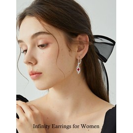 HPQQ Birthstone Infinity Earrings for Women 925 Sterling Silver Birthstone Drop Dangle Earrings Love Jewelry Birthday Anniversary Christmas Gifts for Her Wife Mom, Sterling Silver, Cubic Zirconia
