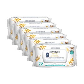 ATTITUDE Oatmeal Sensitive Natural Baby Care Wipes, Hypoallergenic, Vegan and Cruelty-Free, Unscented, 72 Wipes (Pack of 6)