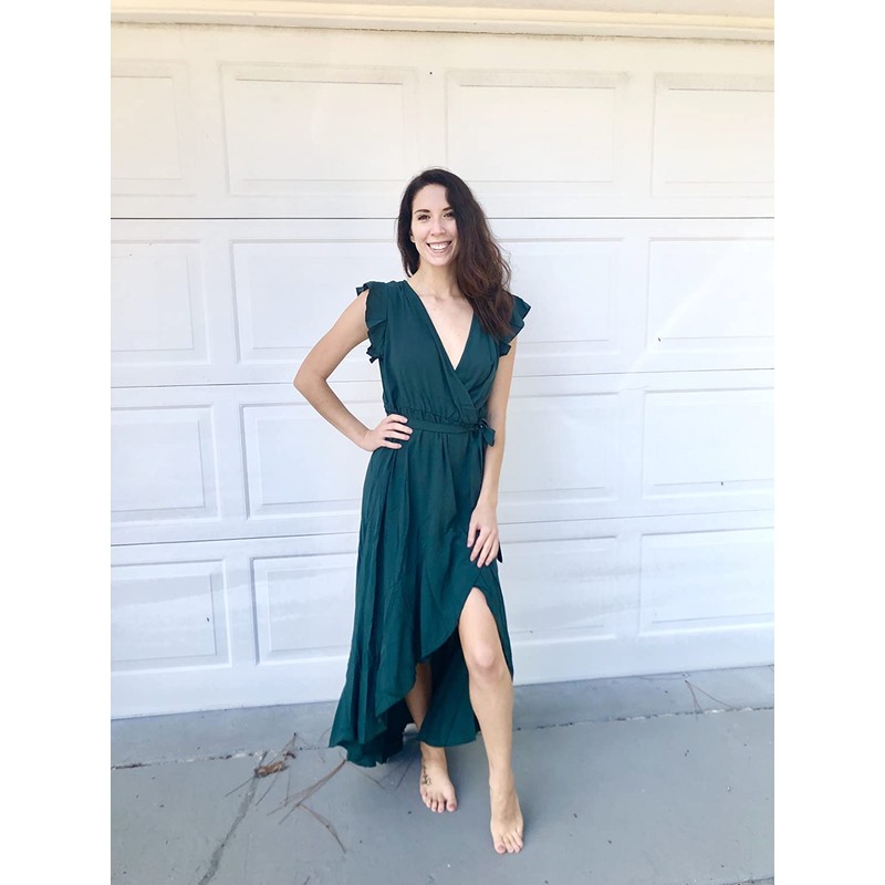 GRECERELLE Women's Floral Print Cross V Neck Summer Dress Boho