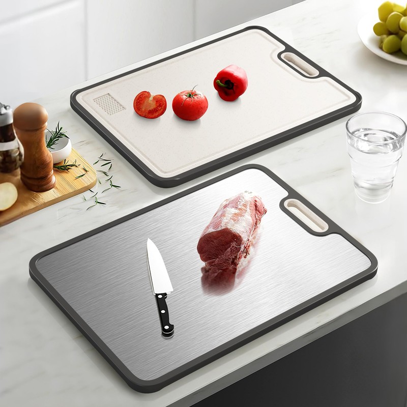 LOZOVIN Double-Sided GR1 Titanium&Wheat Straw Cutting Board,15”*10“ Cutting Board for