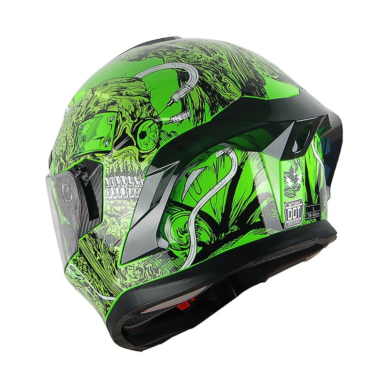1Storm Motorcycle Full Face Helmet Dual Lens/Sun Visor Ghost Green